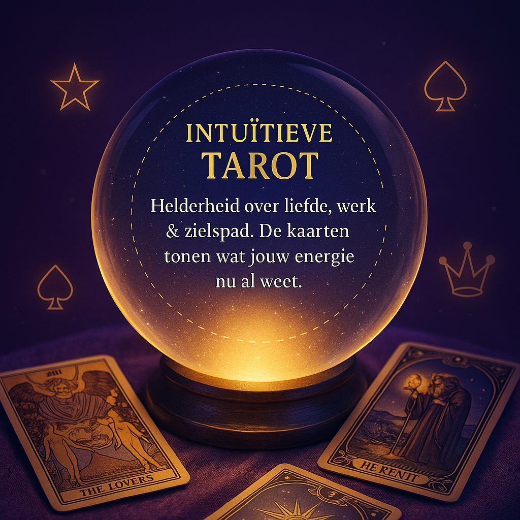 Intuïtieve tarotkaartlegging online bij Holistic View met reader, kristallen bol en kaarten